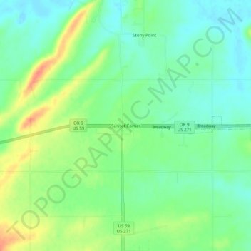 Topografisk kort Sunset Corner, højde, terræn