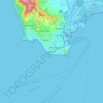 Topografisk kort Piombino, højde, terræn