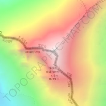 Topografisk kort Mount Everest, højde, terræn