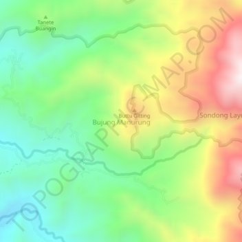 Topografisk kort Bujung Manurung, højde, terræn