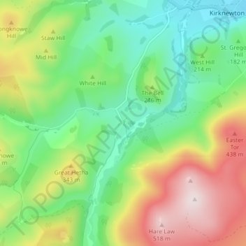 Topografisk kort Hethpool, højde, terræn