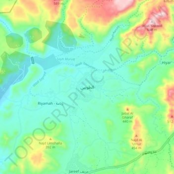 Topografisk kort Tawiyean, højde, terræn