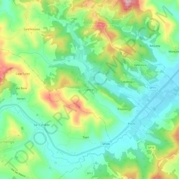 Topografisk kort Cicengo, højde, terræn