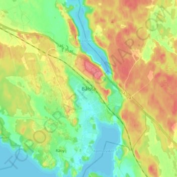 Topografisk kort Bålsta, højde, terræn