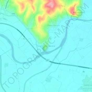 Topografisk kort Pavone d'Alessandria, højde, terræn