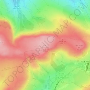 Topografisk kort Hameldon Hill, højde, terræn