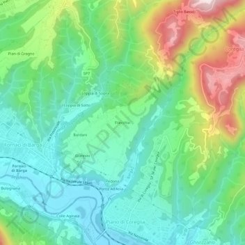 Topografisk kort Filecchio, højde, terræn