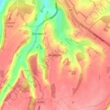 Topografisk kort Wootton, højde, terræn