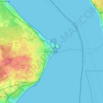 Topografisk kort Helsingør, højde, terræn