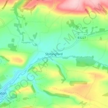 Topografisk kort Shillingford, højde, terræn
