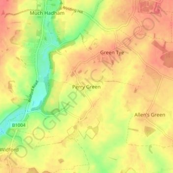 Topografisk kort Perry Green, højde, terræn