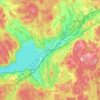 Topografisk kort Lerum, højde, terræn