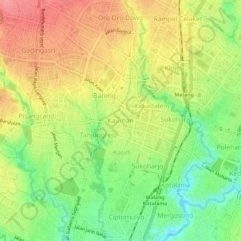 Topografisk kort Kauman, højde, terræn