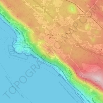 Topografisk kort Contovello, højde, terræn