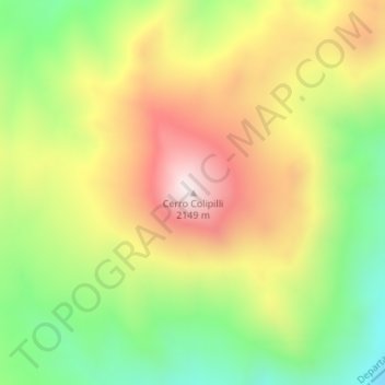 Topografisk kort Cerro Colipilli, højde, terræn