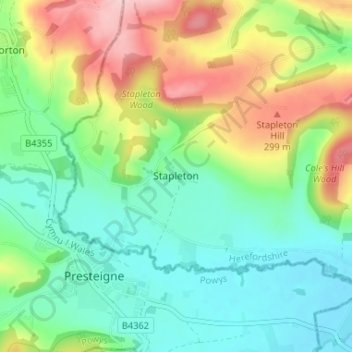 Topografisk kort Stapleton, højde, terræn