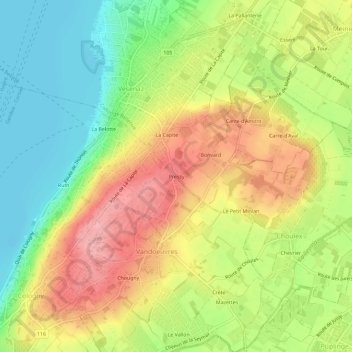 Topografisk kort Pressy, højde, terræn