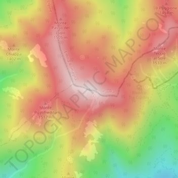 Topografisk kort Monte Gottero, højde, terræn