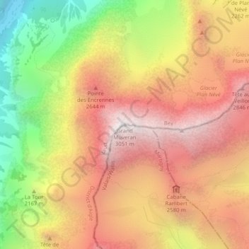 Topografisk kort Grand Muveran, højde, terræn