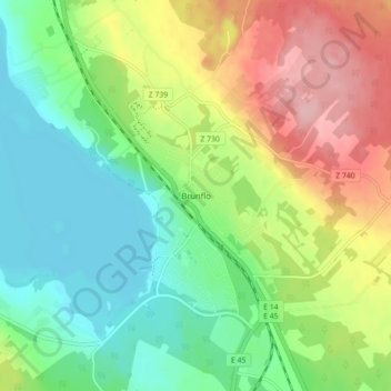 Topografisk kort Brunflo, højde, terræn