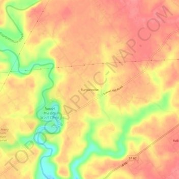 Topografisk kort Runyantown, højde, terræn
