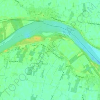 Topografisk kort Borgofranco sul Po, højde, terræn