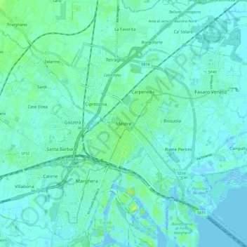 Topografisk kort Mestre, højde, terræn
