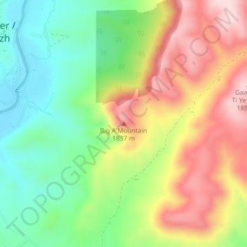 Topografisk kort Big A Mountain, højde, terræn