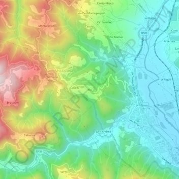 Topografisk kort Rio, højde, terræn