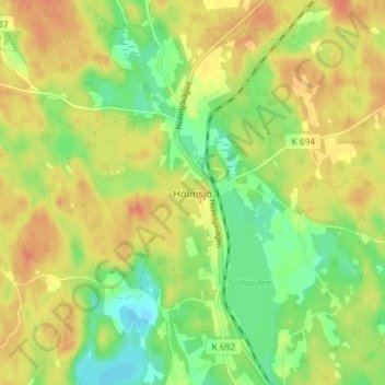 Topografisk kort Holmsjö, højde, terræn