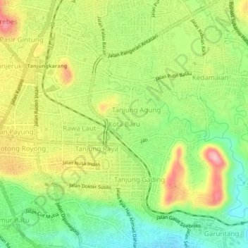 Topografisk kort Kota Baru, højde, terræn
