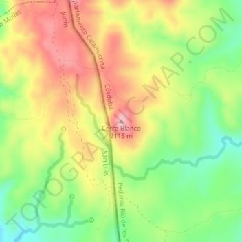 Topografisk kort Cerro Blanco, højde, terræn