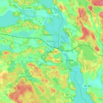 Topografisk kort Gnesta, højde, terræn