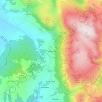Topografisk kort Acquapagana, højde, terræn