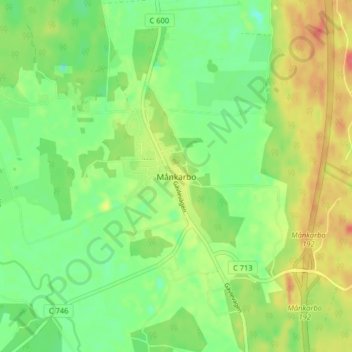 Topografisk kort Månkarbo, højde, terræn