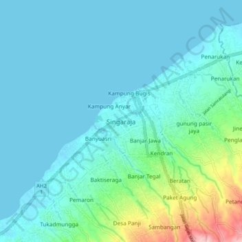 Topografisk kort Singaraja, højde, terræn