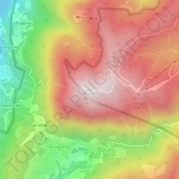 Topografisk kort Monte Sighignola, højde, terræn
