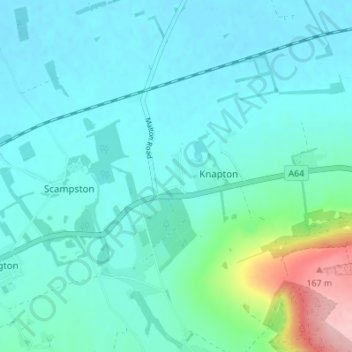 Topografisk kort West Knapton, højde, terræn