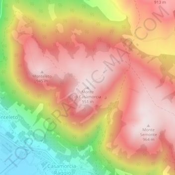 Topografisk kort Monte di Casamorcia, højde, terræn
