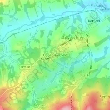 Topografisk kort Upper Hartfield, højde, terræn