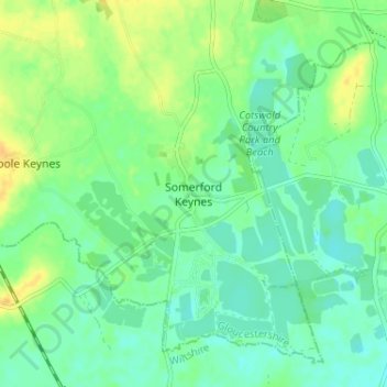 Topografisk kort Somerford Keynes, højde, terræn