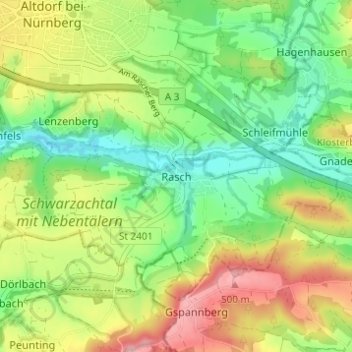 Topografisk kort Rasch, højde, terræn