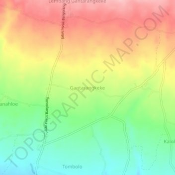 Topografisk kort Gantarangkeke, højde, terræn