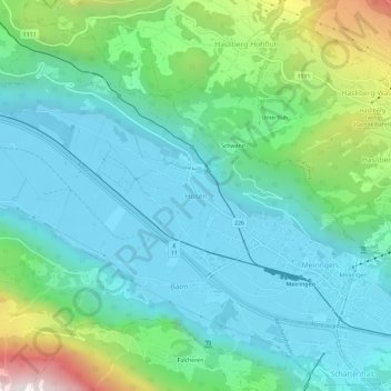 Topografisk kort Hüsen, højde, terræn