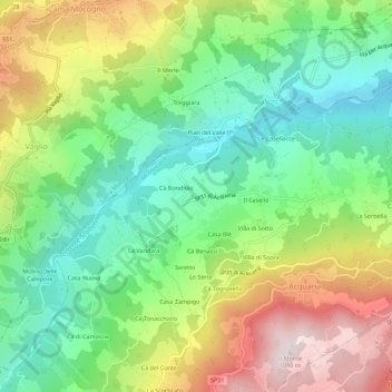 Topografisk kort Rovinella, højde, terræn