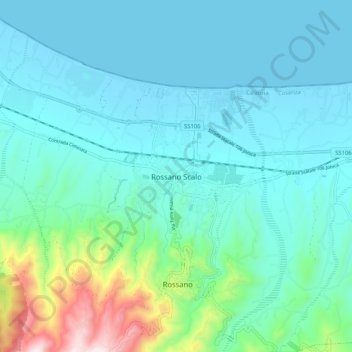 Topografisk kort Rossano Scalo, højde, terræn