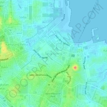 Topografisk kort Teluk Tering, højde, terræn