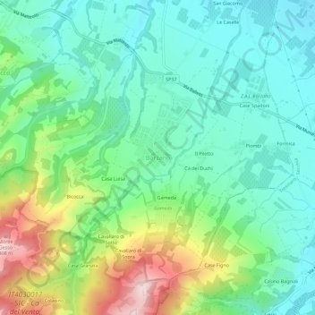 Topografisk kort Borzano, højde, terræn