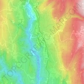 Topografisk kort Taio, højde, terræn