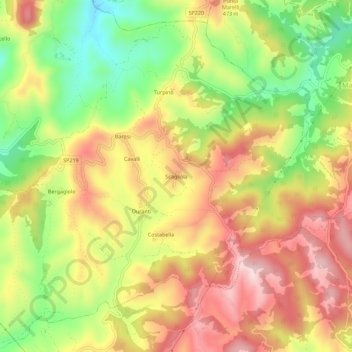 Topografisk kort Scagliola, højde, terræn